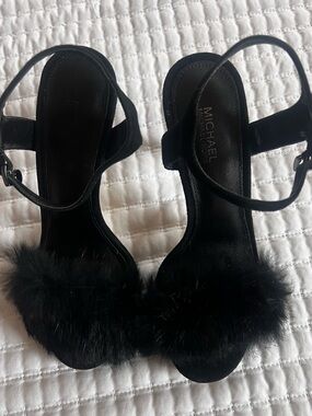 MICHAEL Michael Kors Black Fur Strap Heeled Sandals